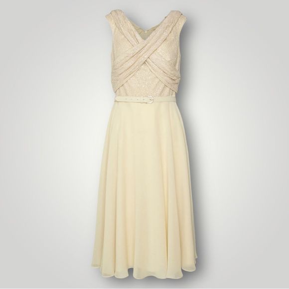 Lauren Ralph Lauren Off The Shoulder Sequin Lace Chiffon Cocktail Dress - Picture 10 of 13